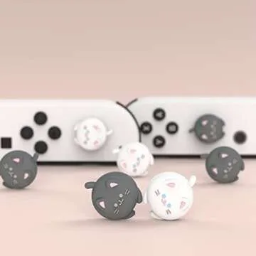 PlayVital Cute Kitty Thumbstick Caps for Nintendo Switch