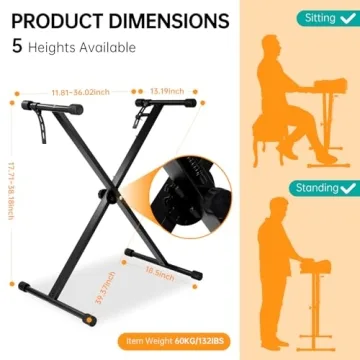 Robust AODSK Single-X Adjustable Keyboard Stand for All