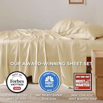 Bedsure Queen Sheet Set, Cooling Sheets for Queen Size Bed Set, Rayon Derived from Bamboo, Breathabl...