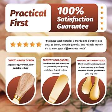 Cheese Butter Spreader Knives Set Charcuterie Accessories Stainless Steel Spreader Knives with Wooden Handles Charcuterie Boards Utensils Mini Serving Tongs Spoons and Forks (Gold,14 Pieces)