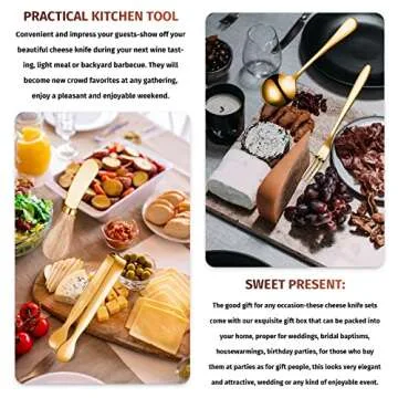 Cheese Butter Spreader Knives Set Charcuterie Accessories Stainless Steel Spreader Knives with Wooden Handles Charcuterie Boards Utensils Mini Serving Tongs Spoons and Forks (Gold,14 Pieces)