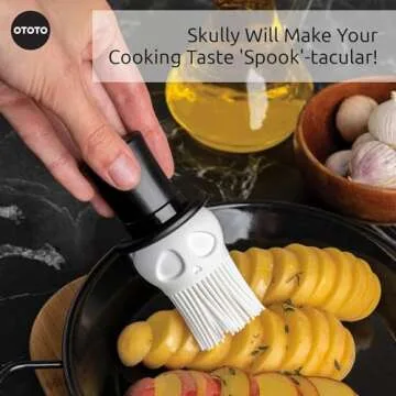 OTOTO Skully Basting Brush - Food Basting Brush for Cooking, Halloween Gifts, Gothic Kitchen Brush, Spooky Gifts, Skull Kitchen Accessories