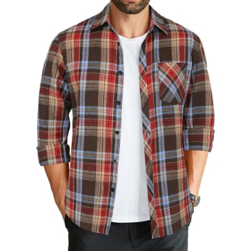 Versatile COOFANDY Men's Untucked Long Sleeve Plaid Flannel Shirt
