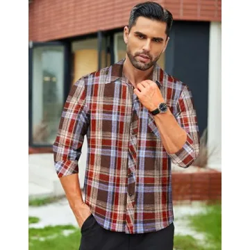 COOFANDY Men's Lightweight Plaid Flannel Shirt for Fall
