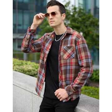 COOFANDY Men's Lightweight Plaid Flannel Shirt for Fall