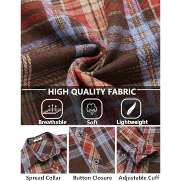 COOFANDY Men's Lightweight Plaid Flannel Shirt for Fall