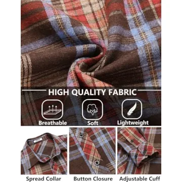 COOFANDY Men's Lightweight Plaid Flannel Shirt for Fall