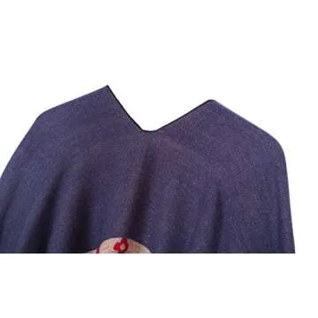 Urban CoCo Women's Printed Tassel Open Front Poncho Cape Cardigan Wrap Shawl (Series 1-Navy Blue)