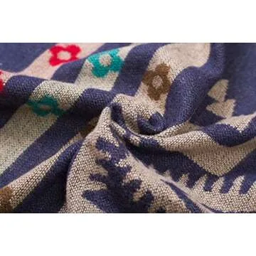 Urban CoCo Women's Printed Tassel Open Front Poncho Cape Cardigan Wrap Shawl (Series 1-Navy Blue)