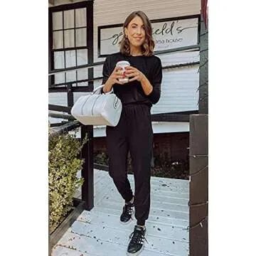 PRETTYGARDEN Women's Fall 2 Piece Lounge Outfit Long Sleeve Crewneck Pullover Tops High Waisted Pants Set Tracksuit (Black,3X-Large)