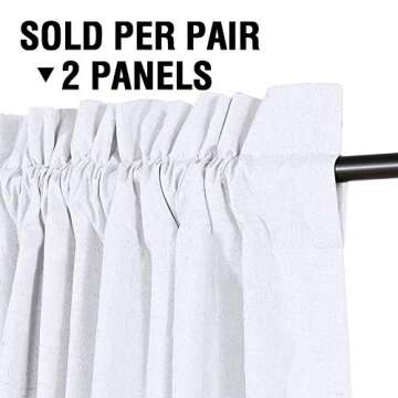 H.VERSAILTEX Linen Look 100% Blackout Bright White Curtains 95 Inches Long for Bedroom Full Light Blocking Rod Pocket Linen Textured Thick Window Curtain Drapes with White Backing, 2 Panels