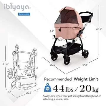 ibiyaya New Cleo Travel System Pet Stroller, 3-in-1 Dog Stroller, Pet Carrier, Dog Stroller for Small Dogs, Medium Dogs, Cats, 44 lbs - Lightweight Pet Stroller, Dog Travel Bag, Seat (Coral Pink)