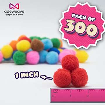 Adeweave 1 Inch 300 Pom Poms – Soft and Fluffy Craft Pom Pom Balls – Multicolor Craft Supplies P...