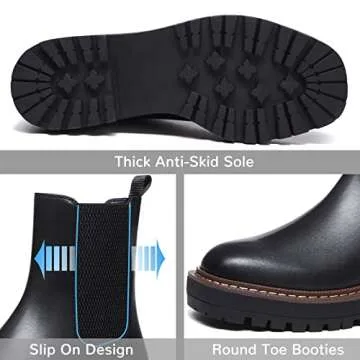 Athlefit Women's Chelsea Ankle Boots with Chunky Heel