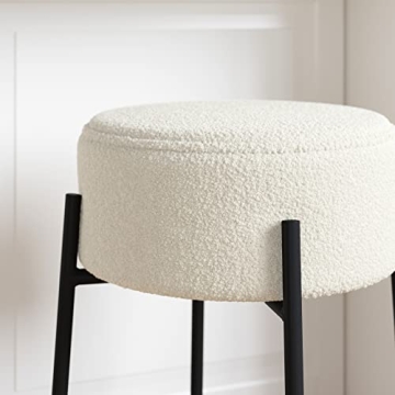 Nathan James Isaac 24" Modern Backless Bar Stool with Round Soft Padded Boucle Seat and Metal Mid-Century Base, Boucle White/Black