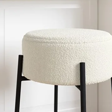 Nathan James Isaac 24" Modern Backless Bar Stool with Round Soft Padded Boucle Seat and Metal Mid-Century Base, Boucle White/Black