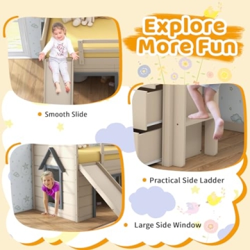 Costzon Twin Low Loft Bed with Slide and Storage