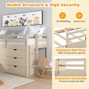 Costzon Twin Low Loft Bed with Slide and Storage