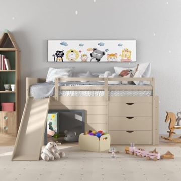 Costzon Twin Low Loft Bed with Slide and Storage