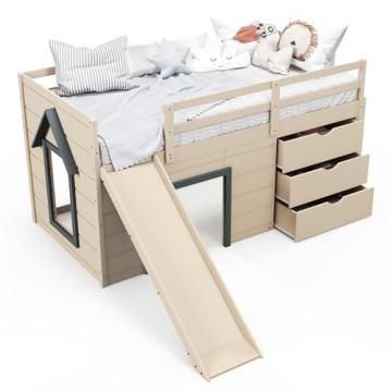 Costzon Twin Low Loft Bed with Slide and Storage