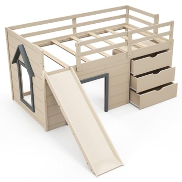 Costzon Twin Low Loft Bed with Slide and Storage