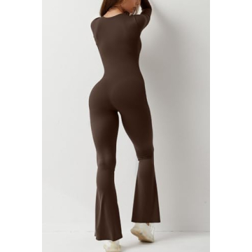 QINSEN Women Square Neck Long Sleeve Jumpsuit Casual Chic