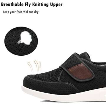 GSFY Men's Diabetic Edema Shoes with Adjustable Closure Non Slip Lightweight Walking Shoes for Elderly Swollen Feet Indoor/Outdoor Black