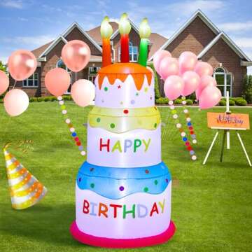HZGDEJTG 6ft Birthday Cake Birthday Party Outdoor Inflatable Decoration, Outdoor Inflatable Decorati...