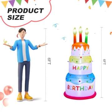 HZGDEJTG 6ft Birthday Cake Birthday Party Outdoor Inflatable Decoration, Outdoor Inflatable Decoration with LDE Lights, Birthday Inflatable Decoration for Garden, Patio, Lawn