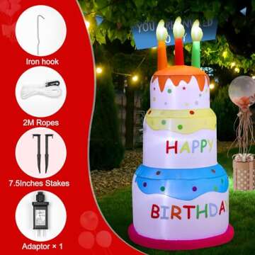 HZGDEJTG 6ft Birthday Cake Birthday Party Outdoor Inflatable Decoration, Outdoor Inflatable Decoration with LDE Lights, Birthday Inflatable Decoration for Garden, Patio, Lawn