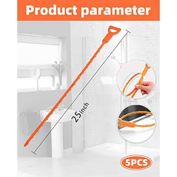 LSLCQW 5 Pack 25-Inch Drain Clog Remover - Effective Snake Drain Cleaner
