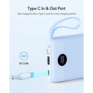 VRURC 10000mAh Portable Charger with Built-in Cables