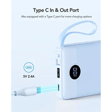 VRURC 10000mAh Portable Charger with Built-in Cables