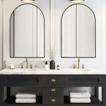 Fabuday Black Arched Wall Mirror for Bathroom 24x36 - Large Arch Mirror for Over Sink, Big Hanging V...