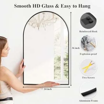 Fabuday Black Arched Wall Mirror for Bathroom 24x36 - Large Arch Mirror for Over Sink, Big Hanging Vanity Mirrors for Bedroom, Living Room, Dresser, Entryway Decor