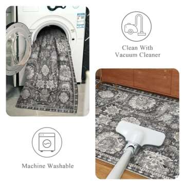 RUGSURE Washable Area Rugs - Perfect for Living Room, Bedroom, Kids Room, Nursery - Stain & Water Resistant Non-Slip, Pet & Child Friendly, Vintage Tribal Area Rugs (Grey, 8' x 10')