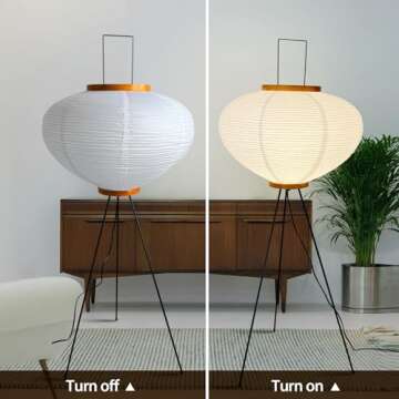 Paper Floor Lamp, Akari Lamp, Noguchi Floor Lamp, Rice Paper Lamp, Japanese Paper Floor Lamp with Wa...
