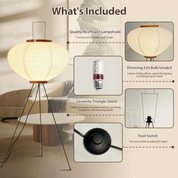 Paper Floor Lamp, Akari Lamp, Noguchi Floor Lamp, Rice Paper Lamp, Japanese Paper Floor Lamp with Warm and Cozy Ambiance for Any Room