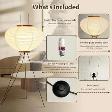 Paper Floor Lamp, Akari Lamp, Noguchi Floor Lamp, Rice Paper Lamp, Japanese Paper Floor Lamp with Warm and Cozy Ambiance for Any Room