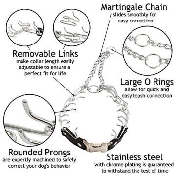 Herm Sprenger Prong Collar for Dog Training with Easy Quick Release Buckle - German Made Dog Collar with Chrome Plated Steel 2.25mm Prongs for Small Dogs (14-19" Neck)