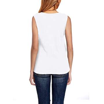 Womens Waffle Knit Tunic Tank Casual Sleeveless V Neck Summer Tee Shirt White M