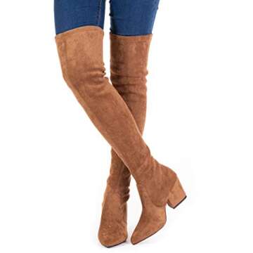Mtzyoa Over The Knee Boots for Women Brown Size 9 Suede Block Heel Thigh High Long OTK Winter Stretch Above Knee Pointed Toe
