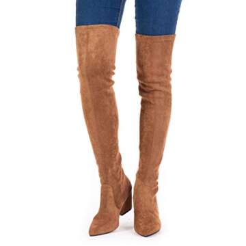 Mtzyoa Over The Knee Boots for Women Brown Size 9 Suede Block Heel Thigh High Long OTK Winter Stretch Above Knee Pointed Toe