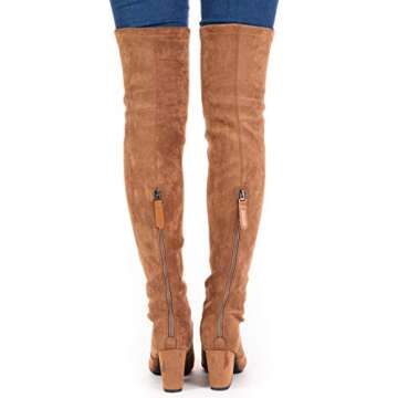 Mtzyoa Over The Knee Boots for Women Brown Size 9 Suede Block Heel Thigh High Long OTK Winter Stretch Above Knee Pointed Toe