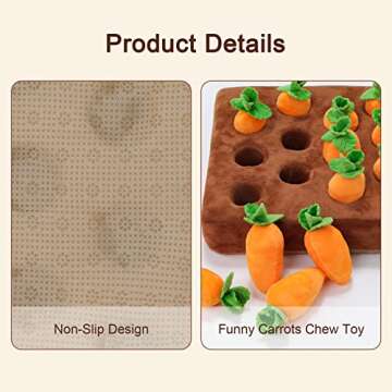 IVVIQQ Interactive Dog Toys，Carrot Snuffle Mat for Dogs Plush Puzzle Toys 2 in 1 Non-Slip Nosework Feed Games Pet Stress Relief with 12 Carrots