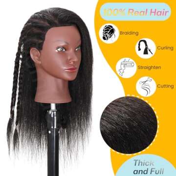 Demides Mannequin Head Human Hair 16", Braiding Doll Practice Head Made By 100% Real Hair, Cosmetolo...