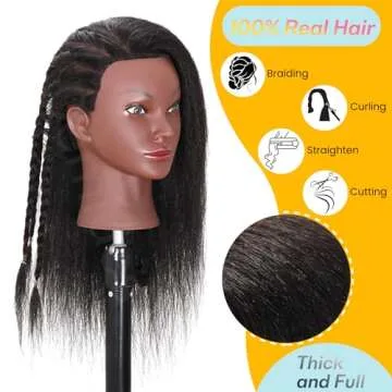 Demides Mannequin Head Human Hair 16", Braiding Doll Practice Head Made By 100% Real Hair, Cosmetolo...