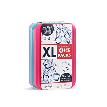 Cool Coolers by Fit & Fresh - 4 Pack XL Slim Ice Packs for Maximum Freshness