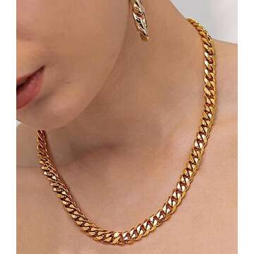 AILPIWE Cuban Link Chain Necklace for Men, 18K Gold Plated Chain for Men Women, Diamond-Cut Miami Cu...