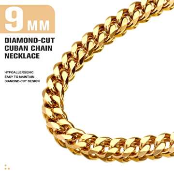 AILPIWE Cuban Link Chain Necklace for Men, 18K Gold Plated Chain for Men Women, Diamond-Cut Miami Cuban Link Chain Necklace | 316L Stainless Steel, 9mm Width 20 Inches